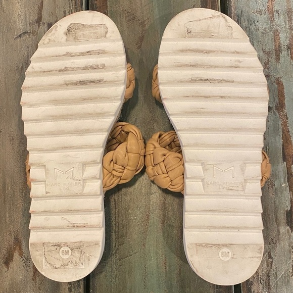 Marc Fisher Jaimee Sandals Slides Flat Espadrilles Braided Leather Tan Size 6 - Picture 8 of 9